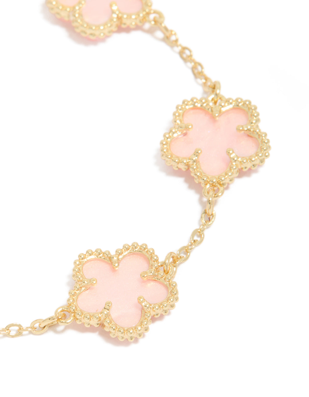 Gold Plated Pink Flowers Charm Bracelet