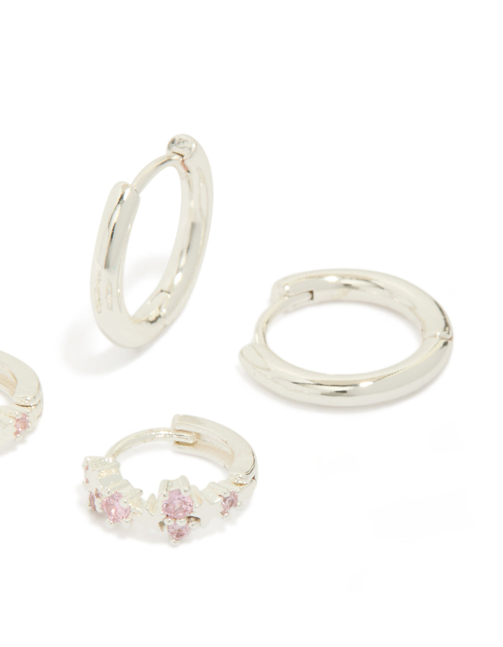 Silver Plated Brass Pink Cubic Zirconia Pave & Butterfly Stud Earrings 4-Pack
