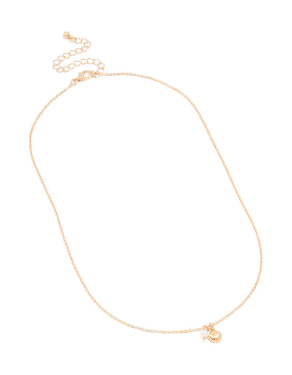 Gold Shell & Pearl Pendant Necklace