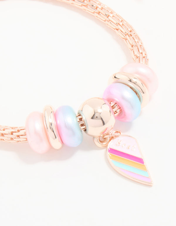 Kids Rose Gold Beaded Heart BFF Stretch Bracelets 2-Pack
