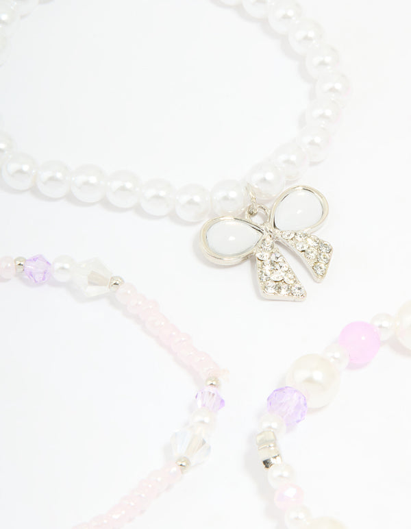 Kids Pink & White Beaded Stretch Bracelets Pack