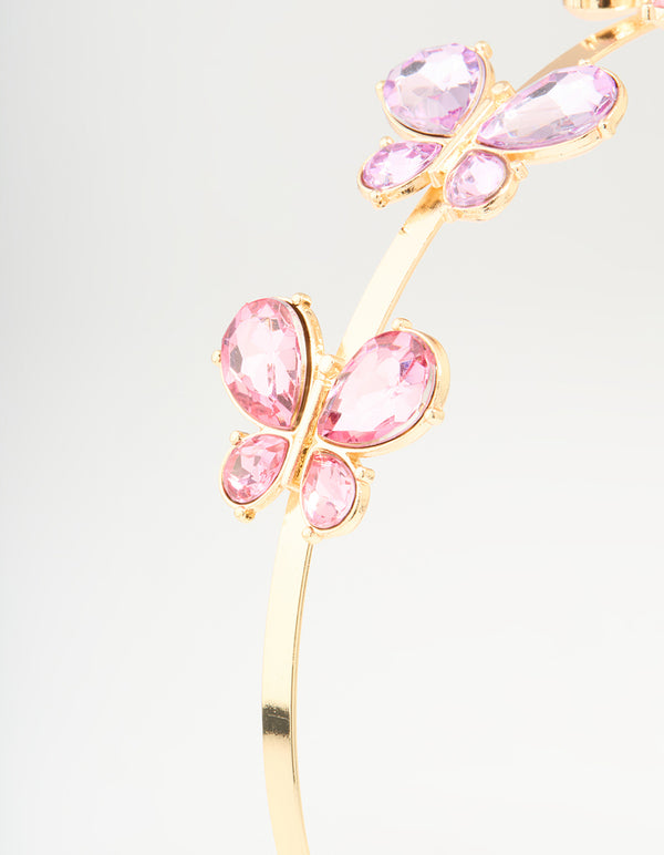 Kids Gold Pink Butterfly Headband