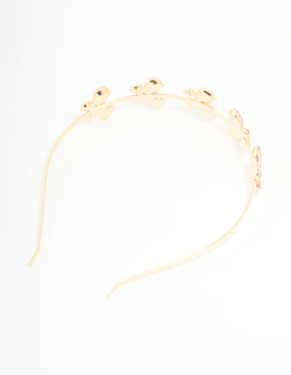 Kids Gold Pink Butterfly Headband