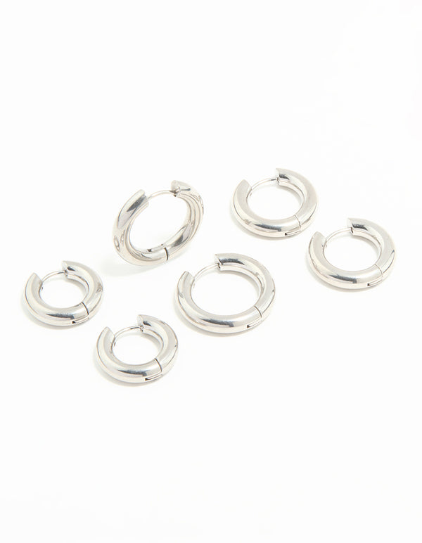 Waterproof Stainless Steel Thick Hoop Earrings 3-Pack