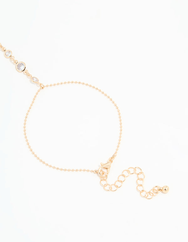 Gold Cubic Zirconia Bezel Hand Chain