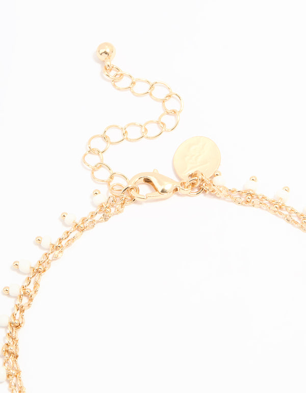 Gold Pearl & Chain Layered Anklet