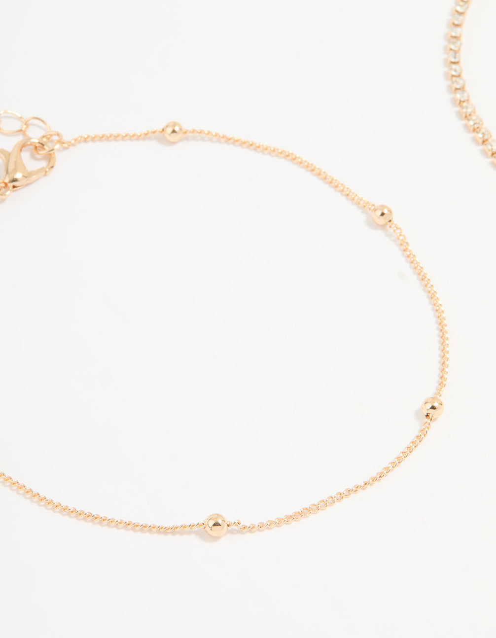 Gold Diamante & Ball Anklets 2-Pack