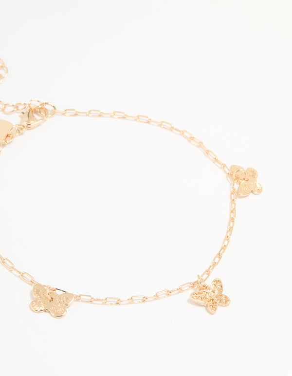 Gold Pearl & Butterfly Anklets 2-Pack