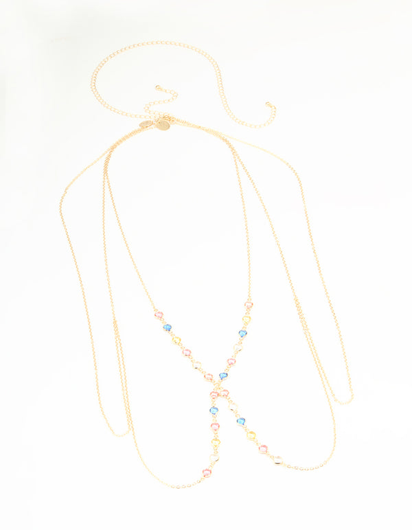 Gold Multicoloured Stone Body Chain