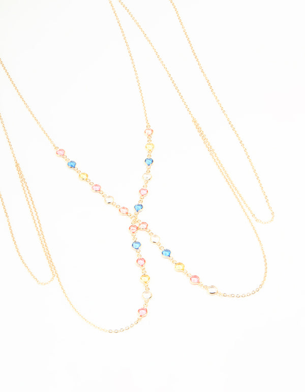 Gold Multicoloured Stone Body Chain