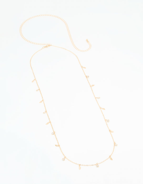 Gold Cubic Zirconia Leaf Waist Chain