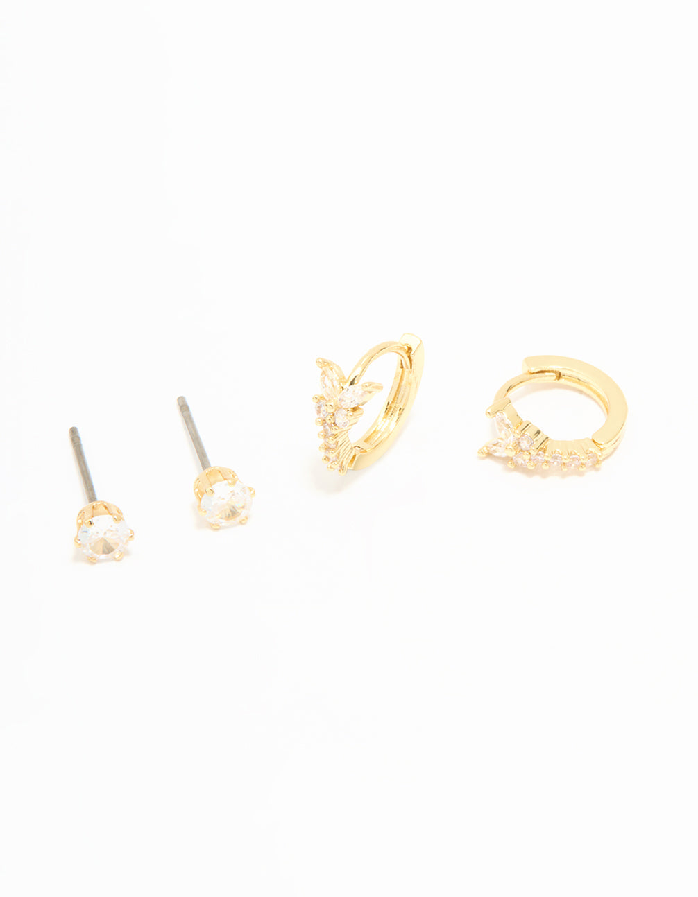 Gold Plated Cubic Zirconia Butterfly Huggie & Stud Earrings 2-Pack