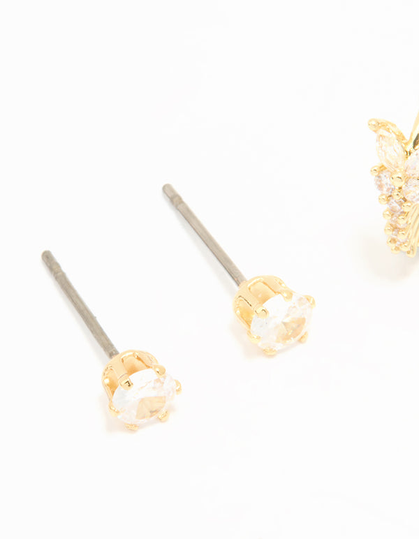 Gold Plated Cubic Zirconia Butterfly Huggie & Stud Earrings 2-Pack