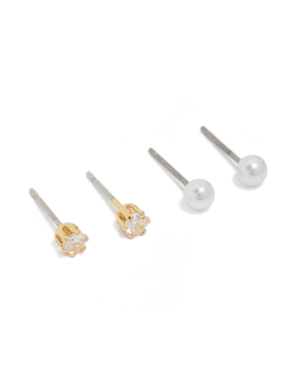 Gold Plated Cubic Zirconia & Pearl Stud Earrings 2-Pack