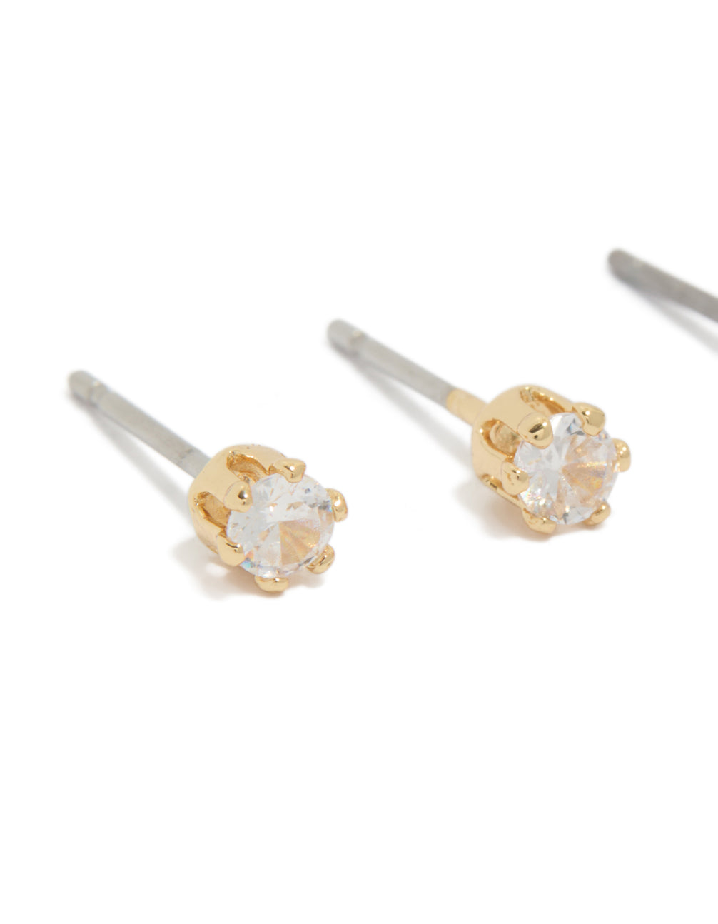 Gold Plated Cubic Zirconia & Pearl Stud Earrings 2-Pack
