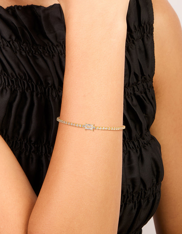 Gold Plated Cubic Zirconia Baguette Toggle Bracelet