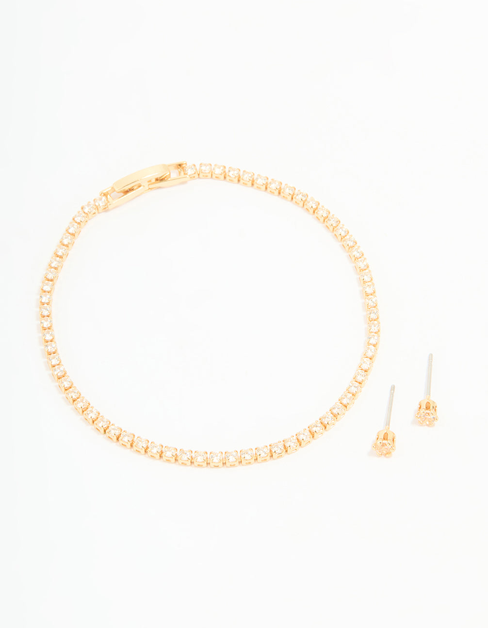 Gold Plated Cubic Zirconia Small Tennis Bracelet & Earrings Set