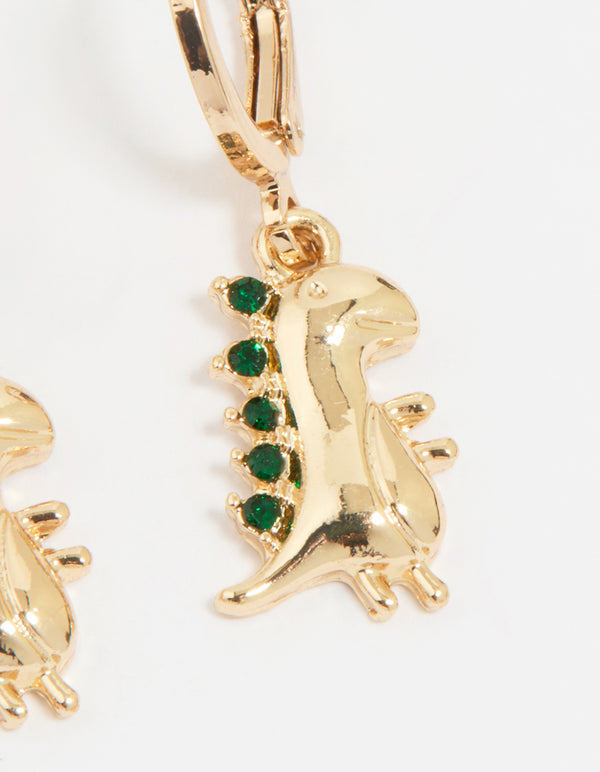 Gold Diamante Dinosaur Huggie Earrings