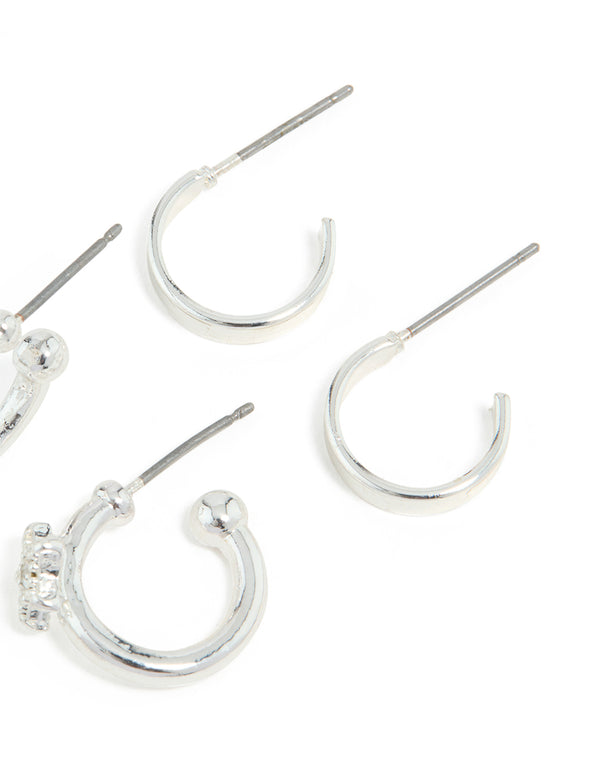 Silver Diamante Star & Smooth Hoop Earrings 3-Pack