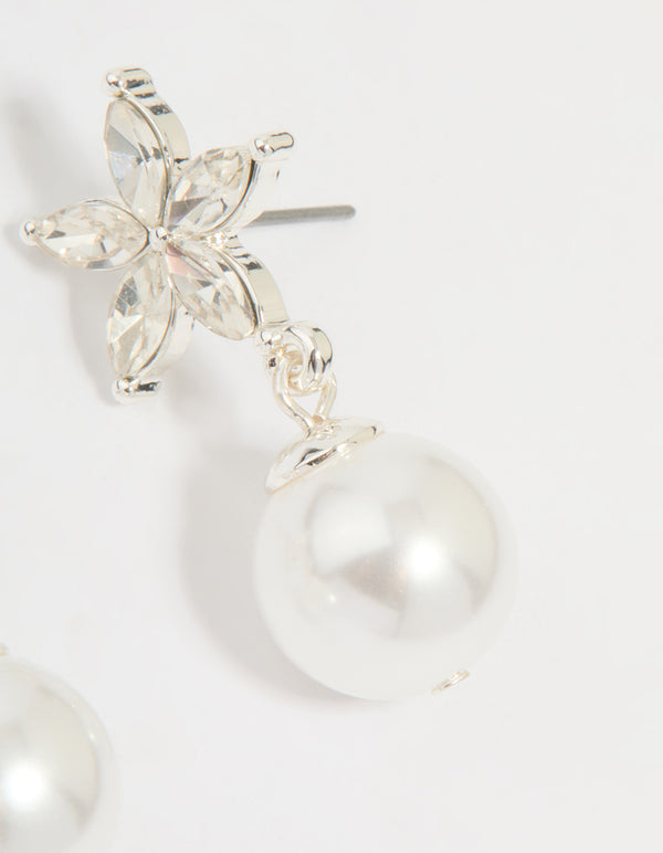 Silver Diamante Pearl Drop Earrings