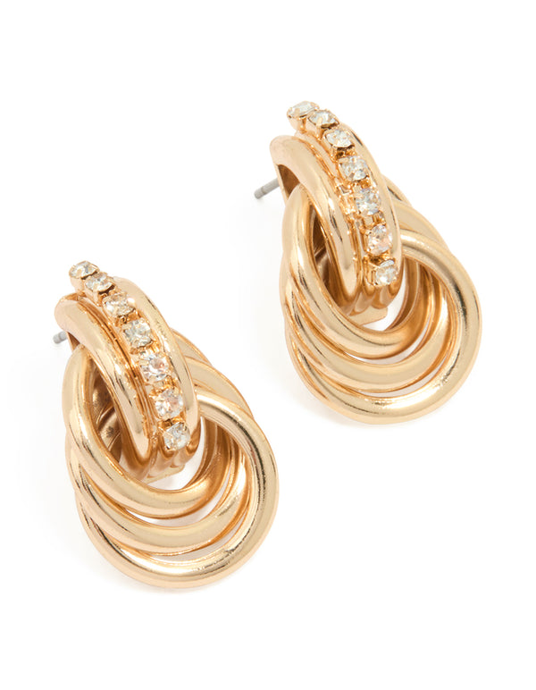 Gold Diamante Doorknocker Stud Earrings