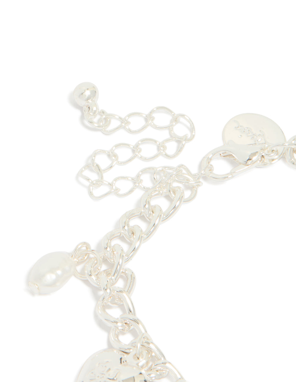 Silver Pearl Heart Charm Bracelet