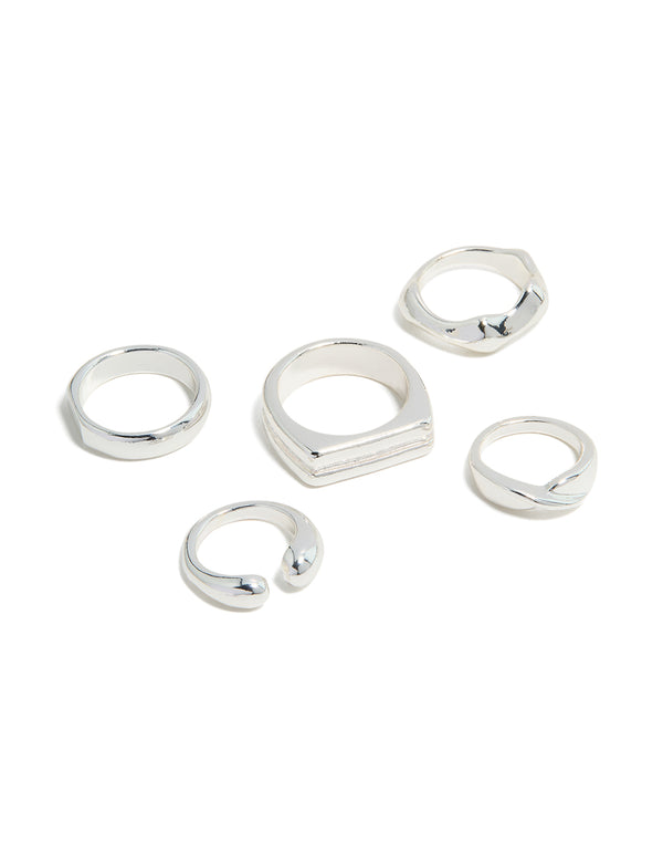 Silver Chunky Mixed Ring 8-Pack