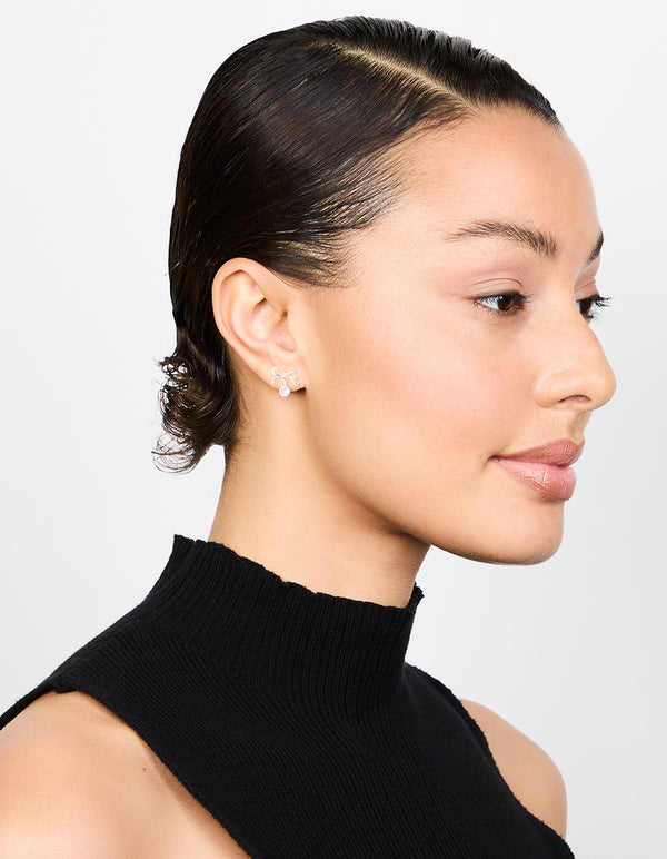 Rose Gold Diamante Bow Drop Earrings