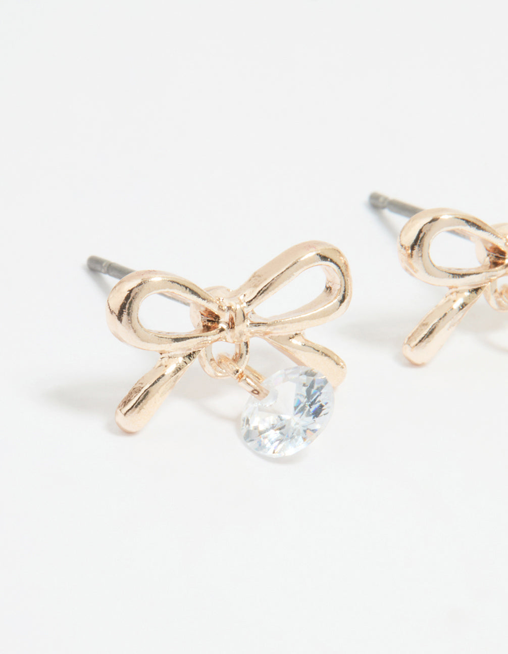 Rose Gold Diamante Bow Drop Earrings