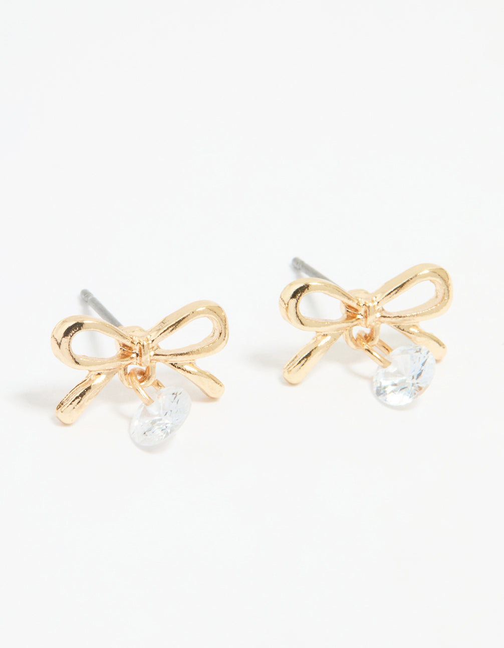 Gold Diamante Bow Stud Earrings