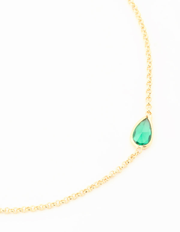 Gold Plated Green Cubic Zirconia Teardrop Bracelet