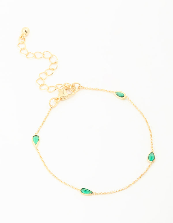Gold Plated Green Cubic Zirconia Teardrop Bracelet