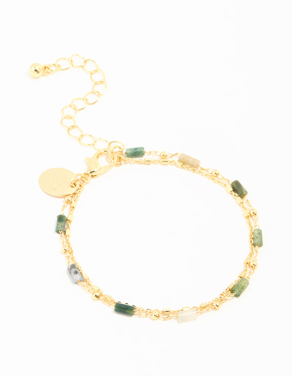 Gold Plated Green Semi Precious Stone Layered Chain Bracelet
