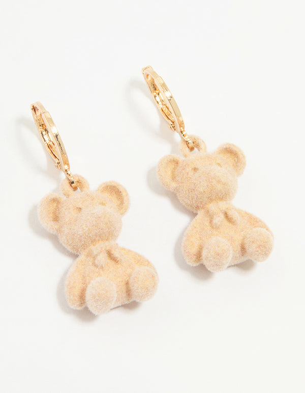 Gold Bear Huggie Drop Earrings