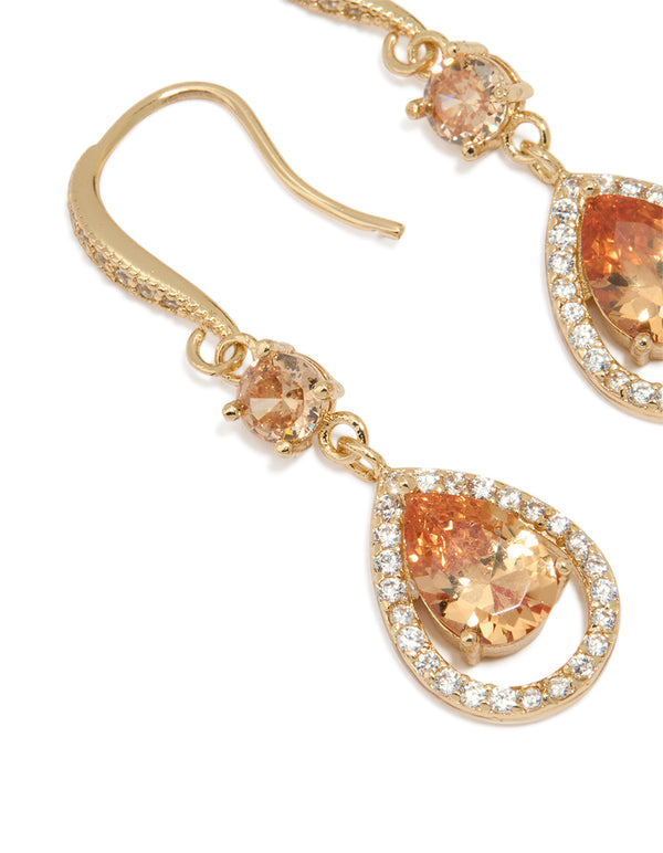 Gold Cubic Zirconia Pear Drop Earrings