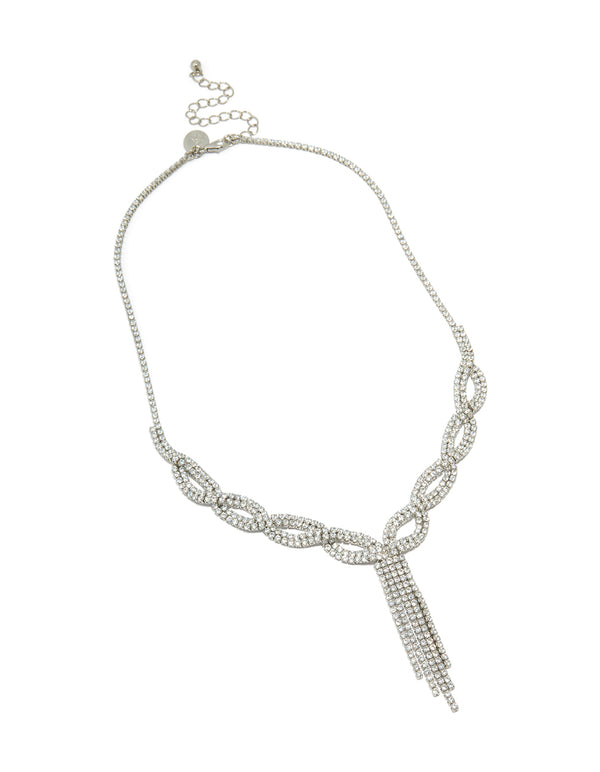 Silver Cubic Zirconia Circle & Tassel Necklace