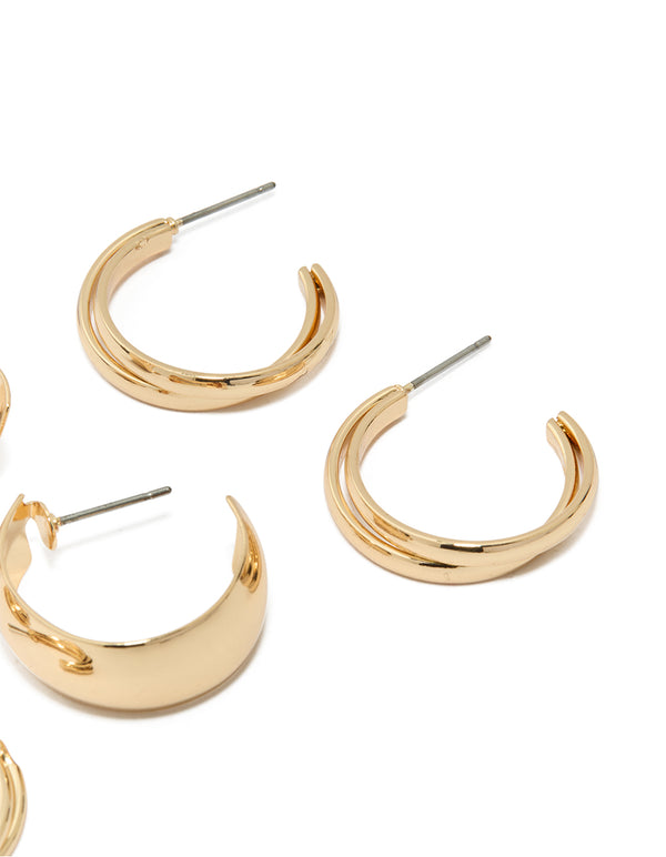 Gold Layered & Chubby Hoop Earrings 3-Pack