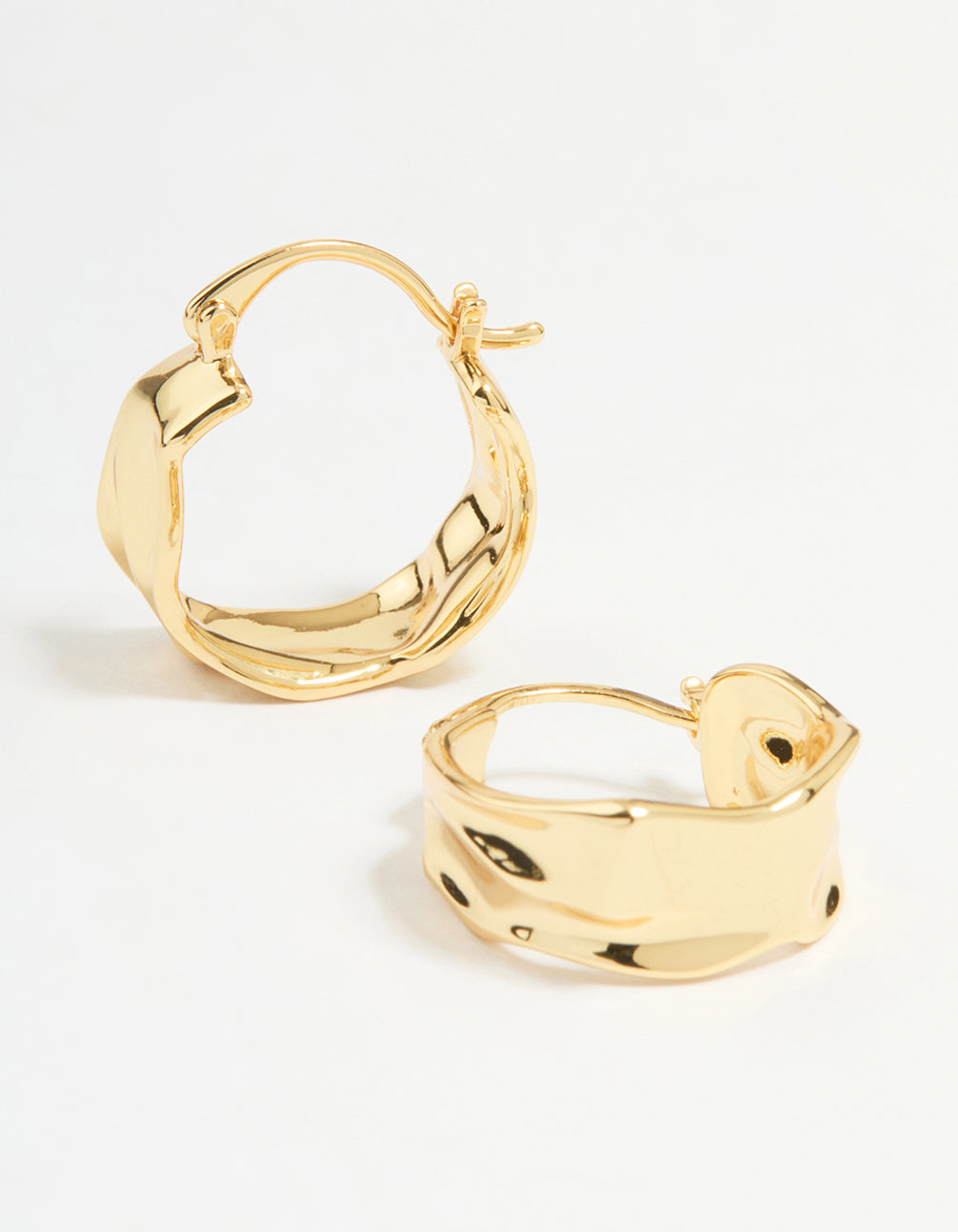 Gold Plated Brass Medium Molten Hoop Earrings