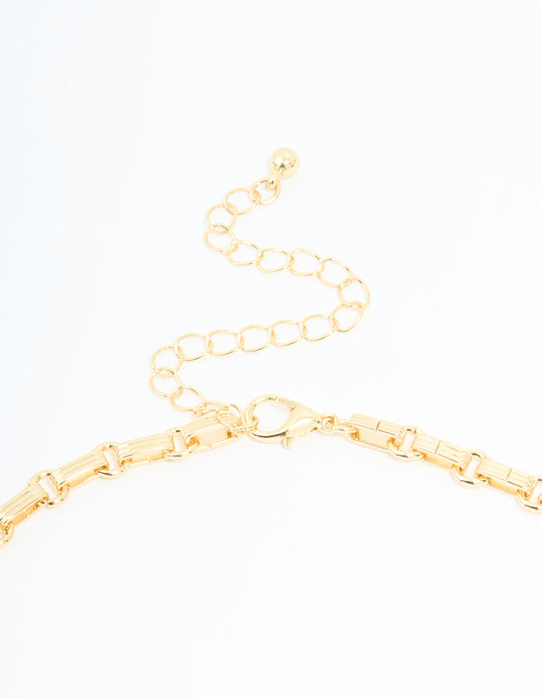 Gold Plated Diamante T-Bar Chain Necklace