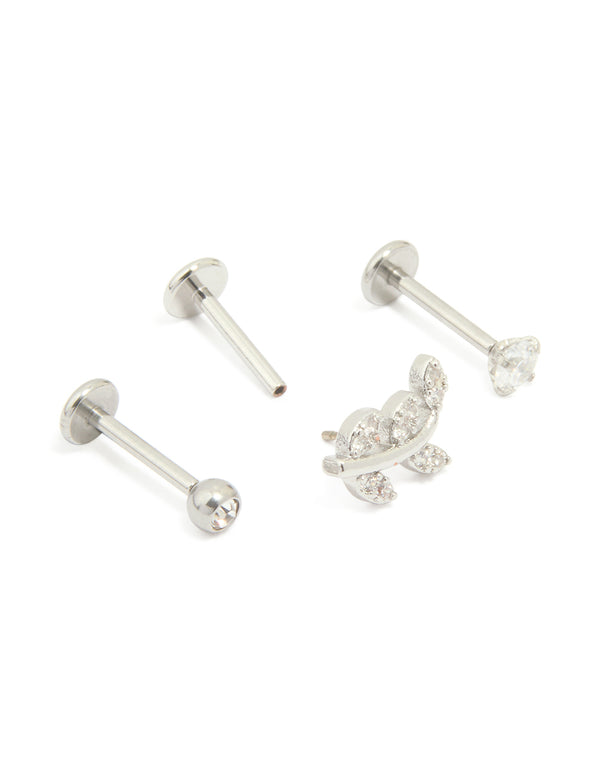 Surgical Steel Cubic Zirconia Threadless Flat Back Studs 3-Pack