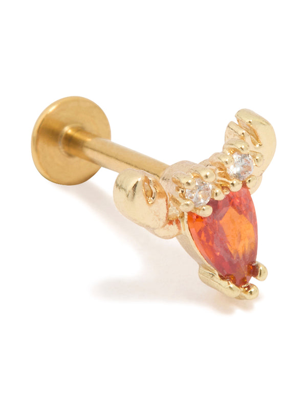 Gold Plated Surgical Steel Cubic Zirconia Lobster Flat Back Stud