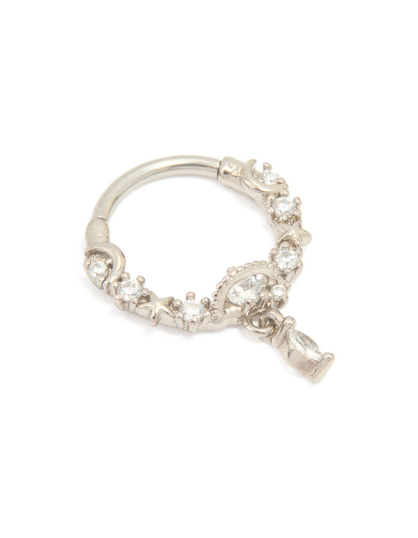 Titanium Cubic Zirconia Drop Clicker Ring