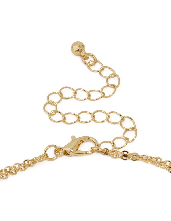 Gold Plated Cubic Zirconia Bezel Letter M Layered Necklace