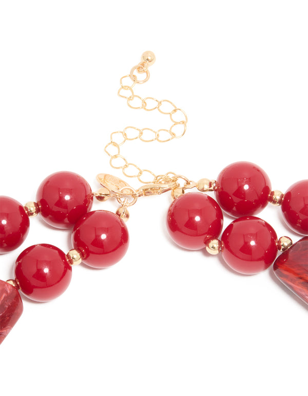 Red Acrylic Beaded Layered Necklace