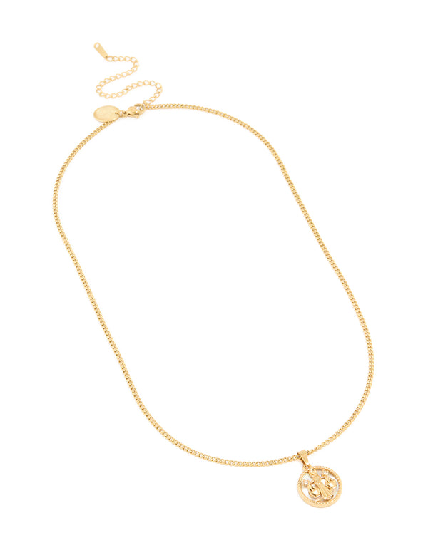 Waterproof Gold Plated Stainless Steel Cubic Zirconia Libra Circle Zodiac Sign Necklace