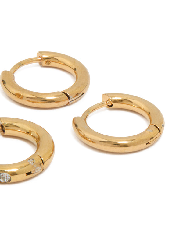 Waterproof Gold Plated Stainless Steel Chunky Hoop Earrings 2-Pack