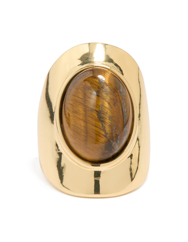 Gold Plated Tiger's Eye Oval Ring
