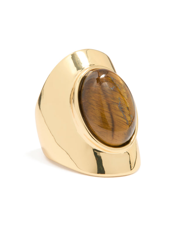 Gold Plated Tiger's Eye Oval Ring