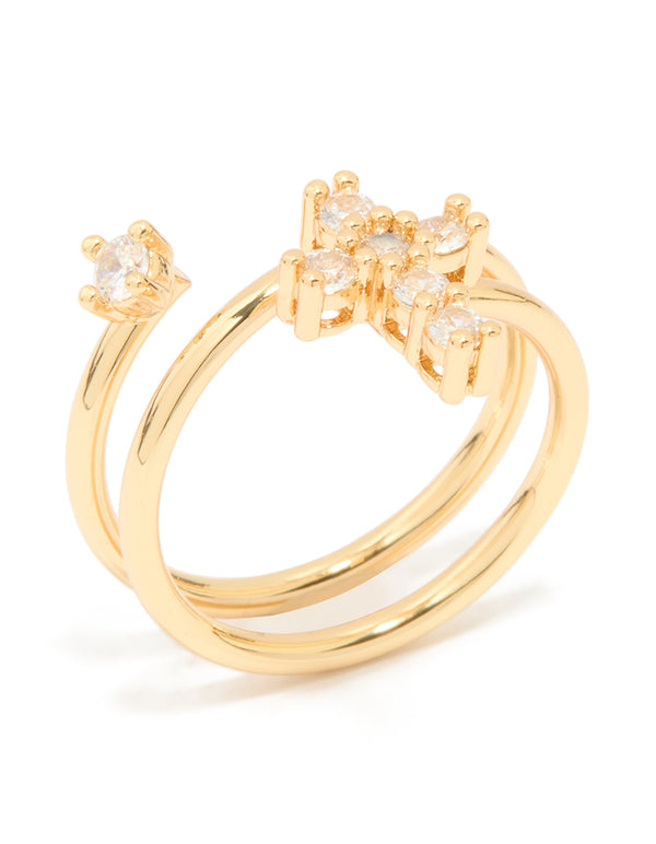 Gold Plated Cubic Zirconia Swirl Cross Ring