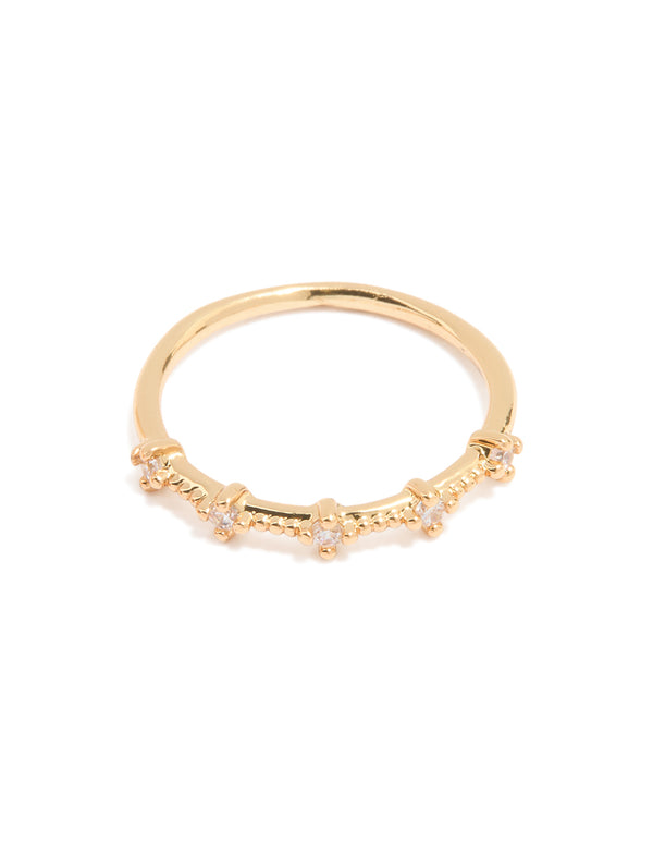 Gold Plated Red Cubic Zirconia Elegant Pear Stacking Rings 3-Pack